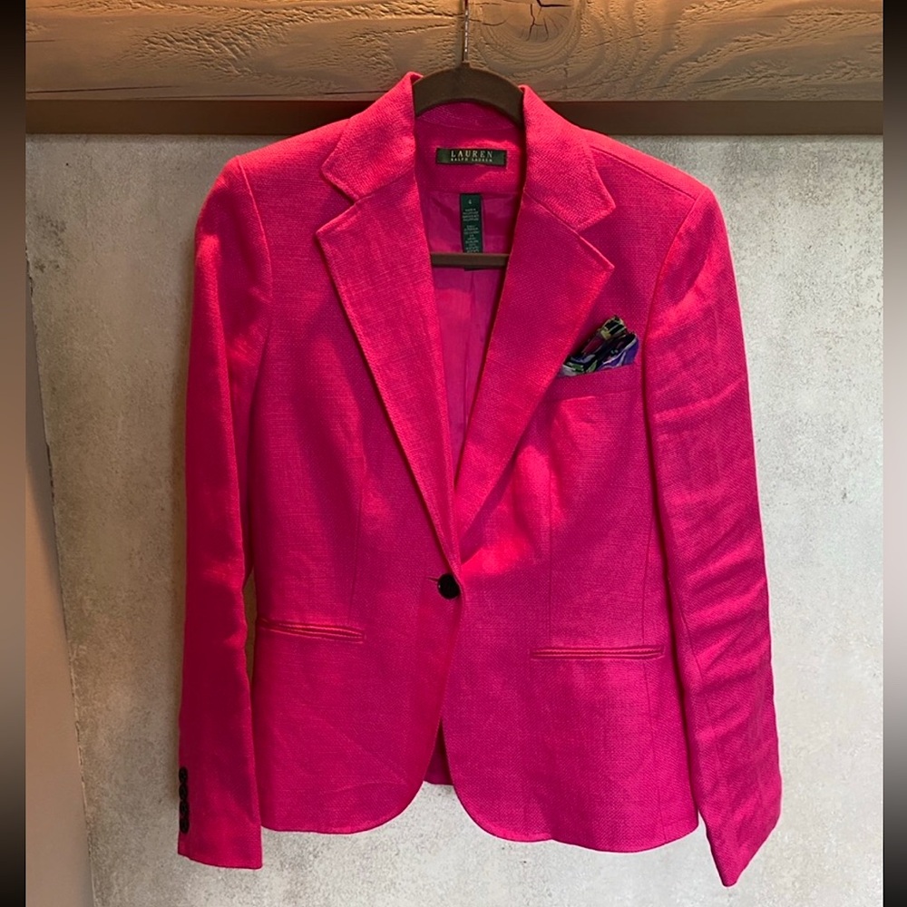 Vintage Ralph Lauren 100% Linen Hot Pink One Button Blazer -New Condition Size 4